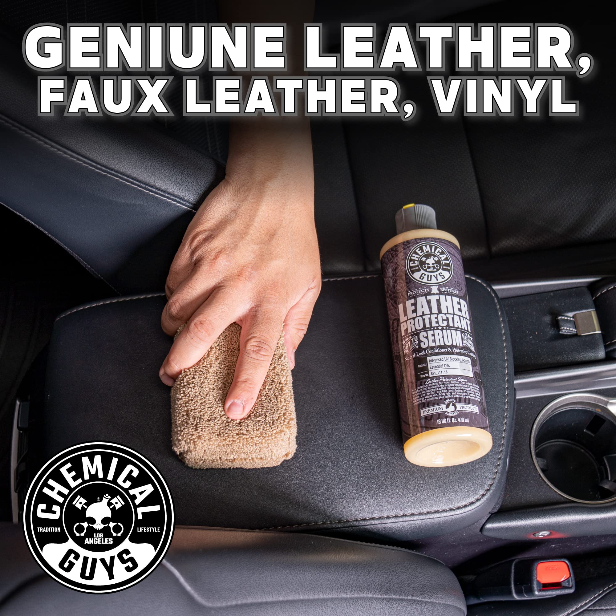 Chemical Guys Leather Kit ready for jackets, shoes, and sofas.