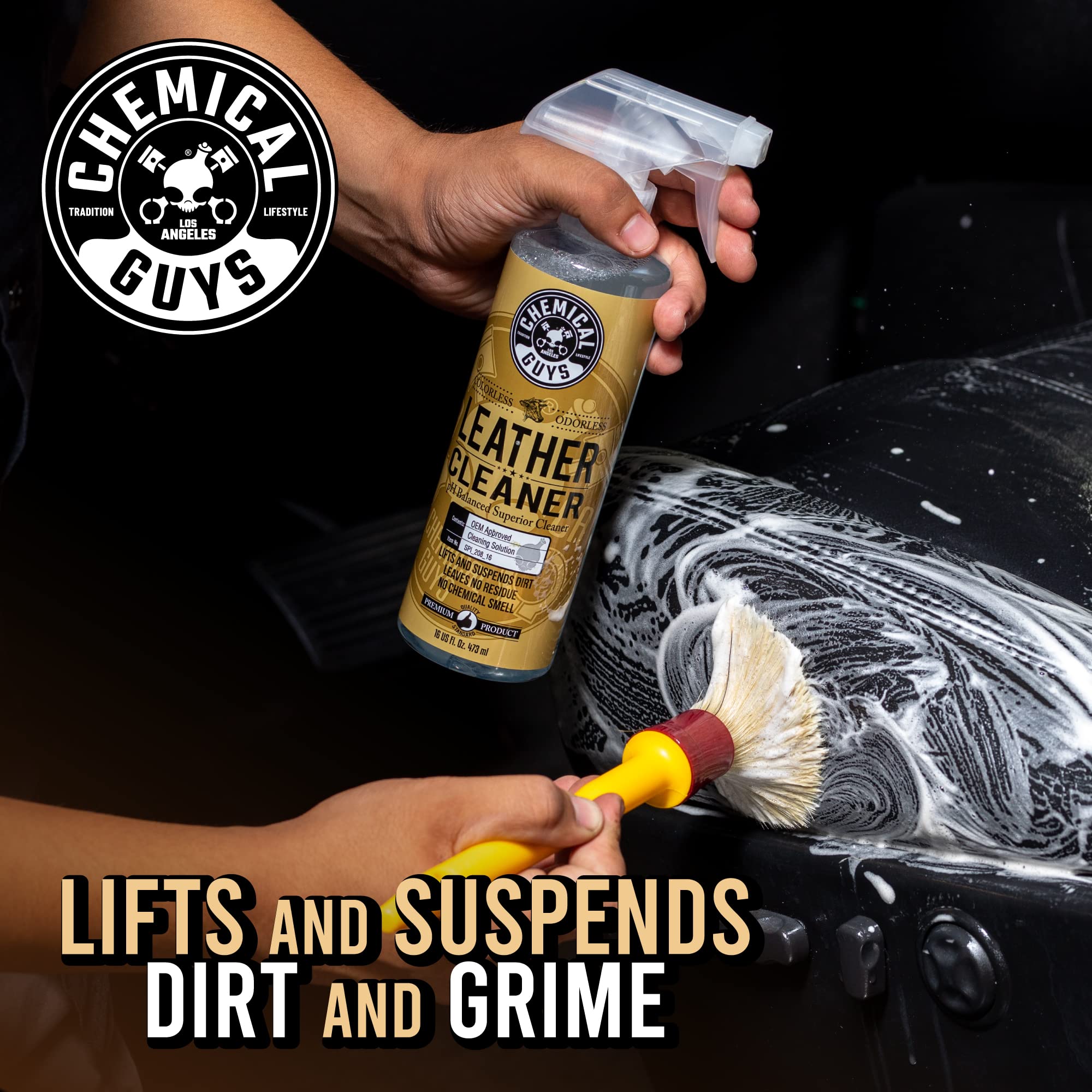 Chemical Guys Leather Serum bottle restoring soft, supple feel.