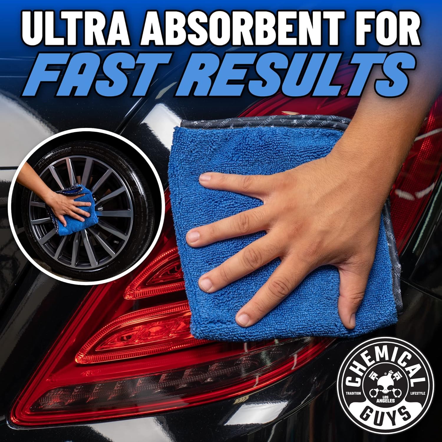 Chemical Guys MIC110012 blue microfiber towel for multiple surfaces including glass chrome and plastic