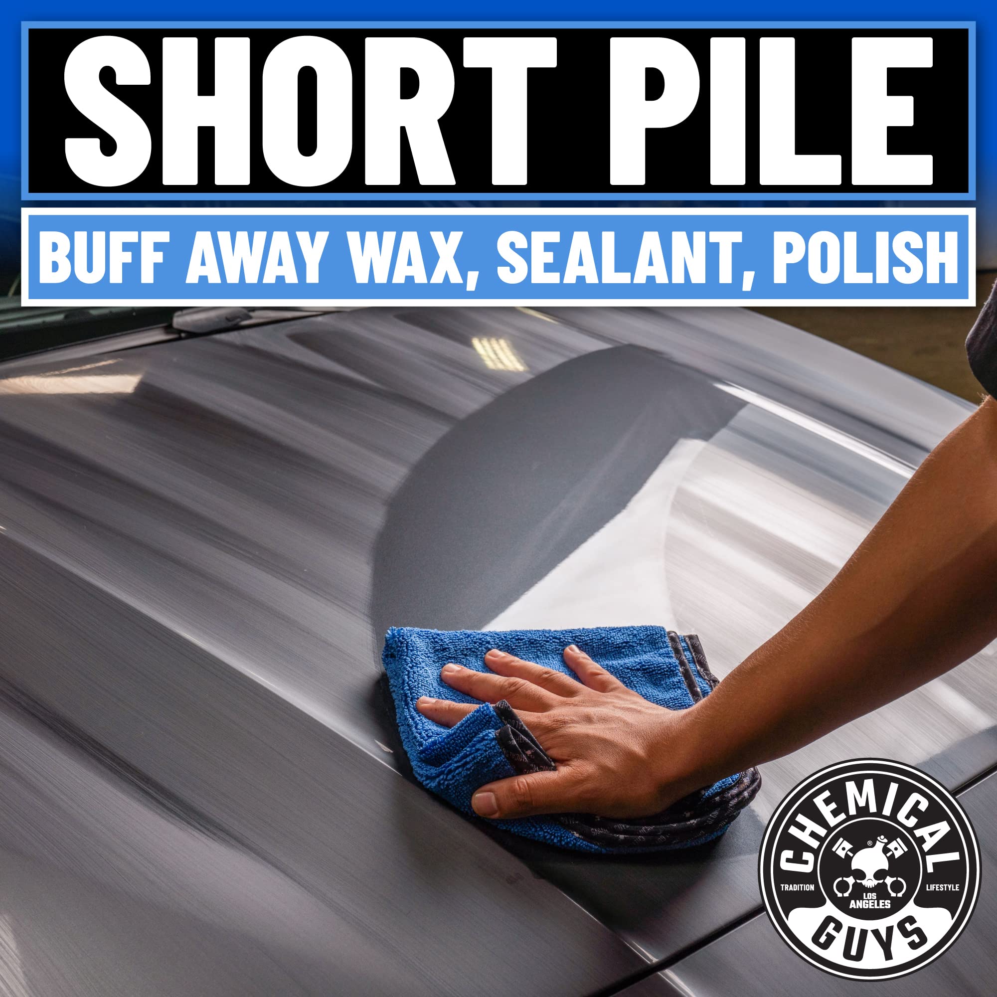 Chemical Guys MIC110012 blue microfiber towel for drying and buffing to a high-gloss finish