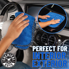 Chemical Guys MIC110012 blue microfiber towel safe for interior surfaces and dashboards