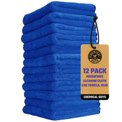 Chemical Guys MIC110012 blue microfiber towel for paint and wax removal, promoting a streak-free finish