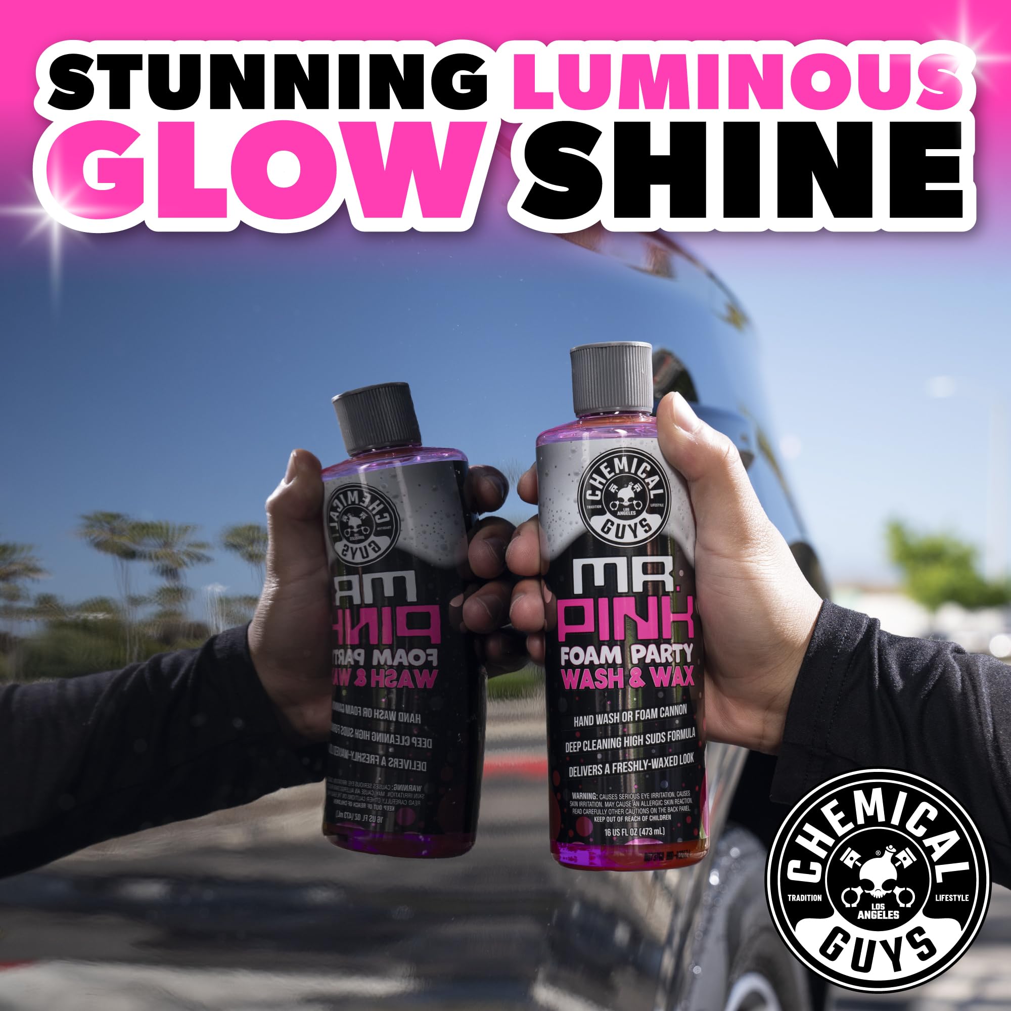 Chemical Guys Mr. Pink Foam Cannon application showing versatile wash setup.