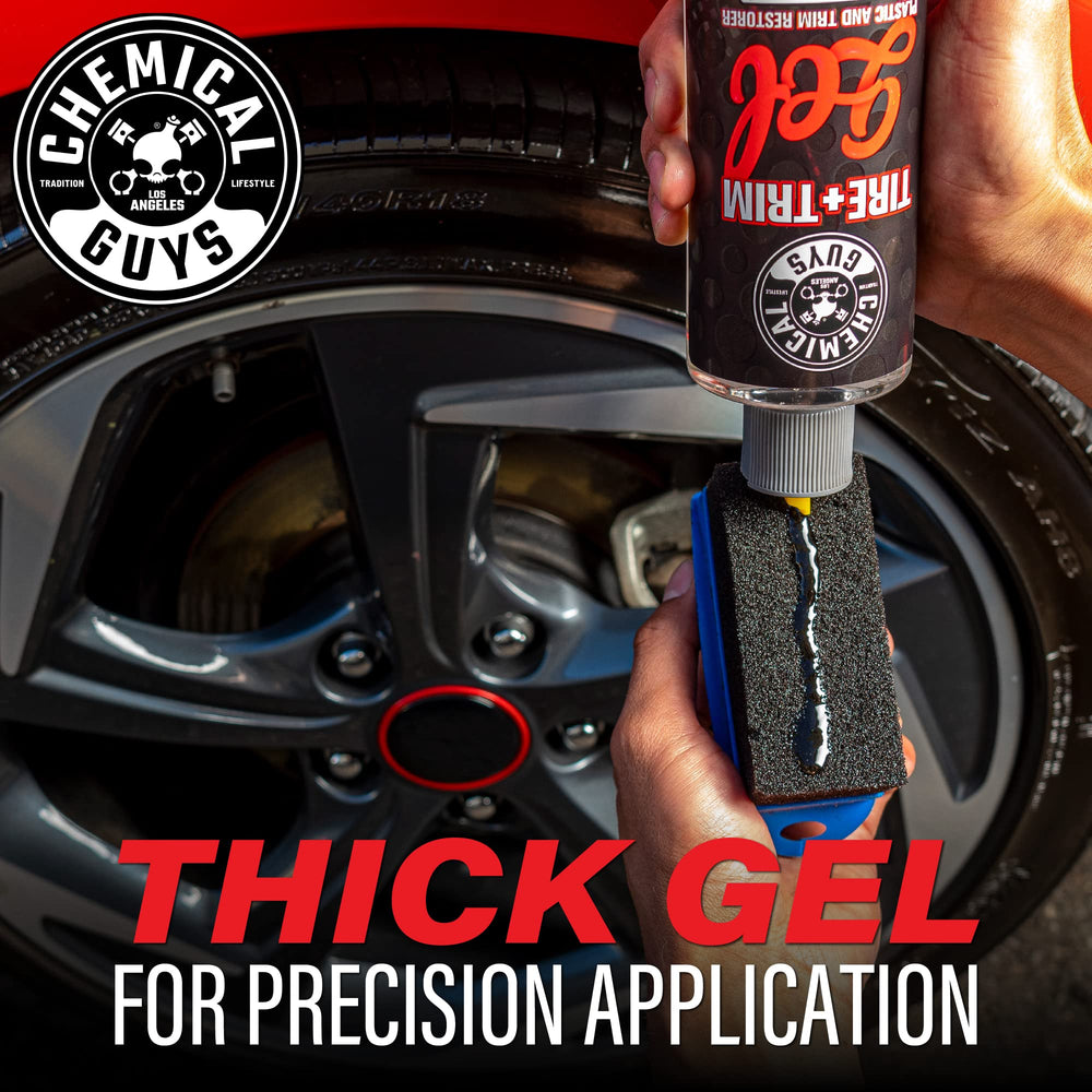 Chemical Guys Tire And Trim Gel on bumpers restores color and guards against cracking
