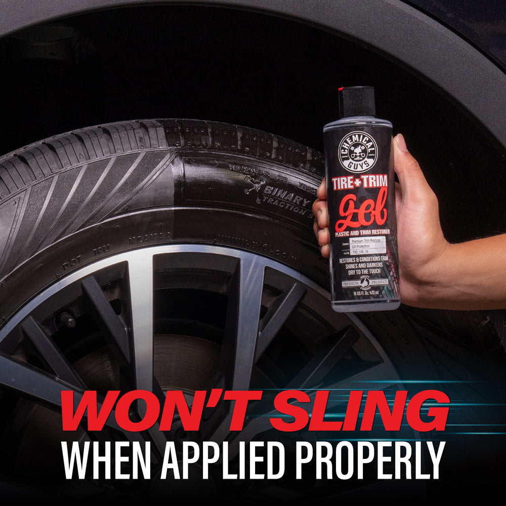Chemical Guys Tire And Trim Gel repels dirt for a cleaner longer-lasting look