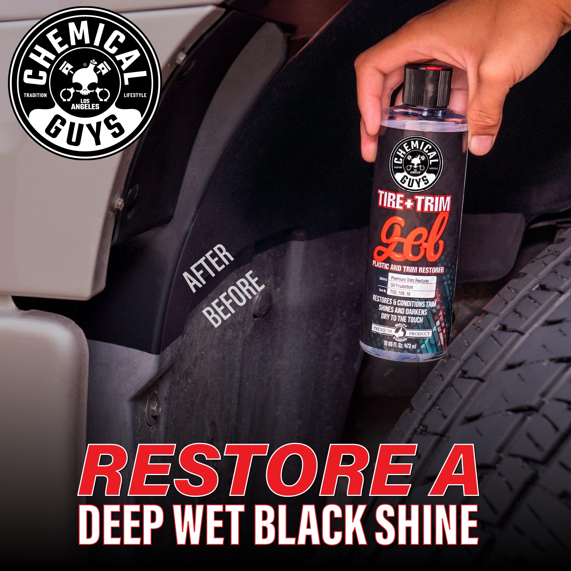 Chemical Guys Tire And Trim Gel applies easily with minimal sling