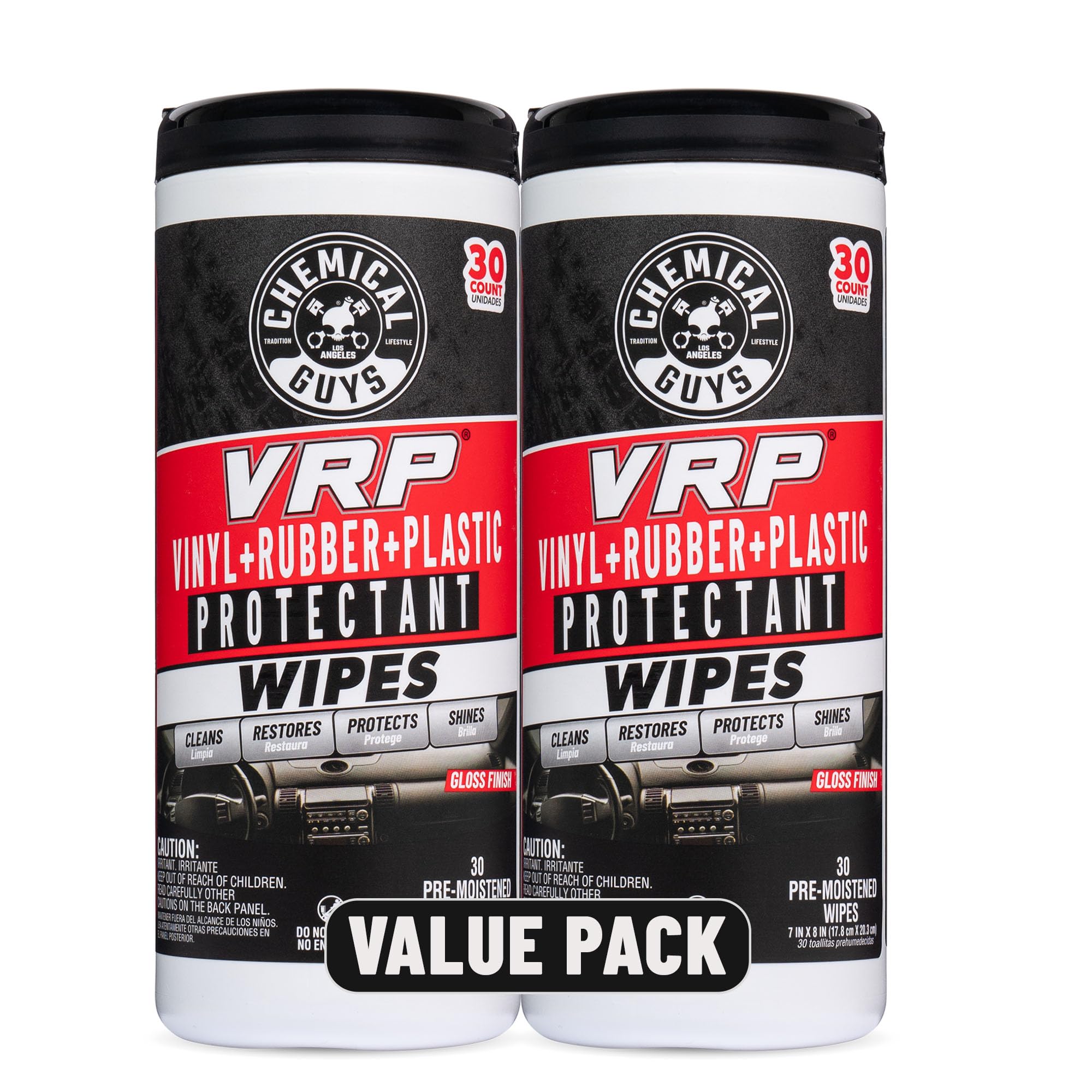 Chemical Guys VRP wipes canister front view for on-the-go interior detailing