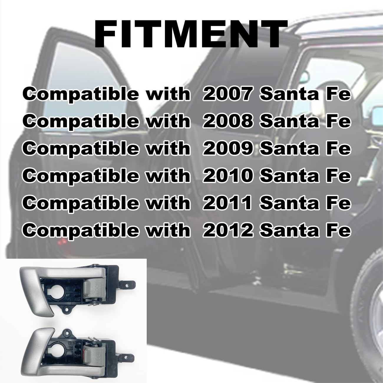 Cheriezing Santa Fe right interior door handle with black housing and silver lever for smooth operation
