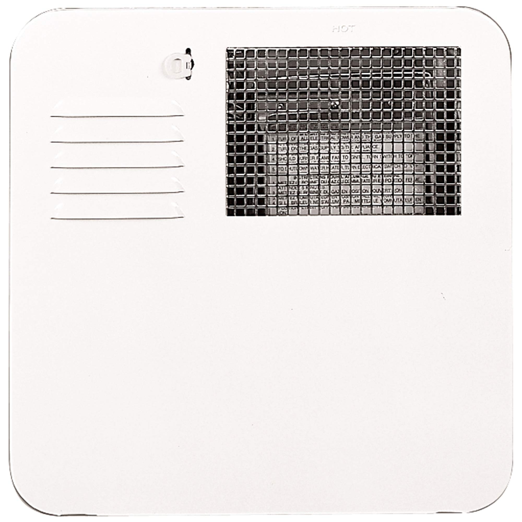 Chevrolet Suburban polar white water heater door showcases durable corrosion-resistant steel for RV exterior access