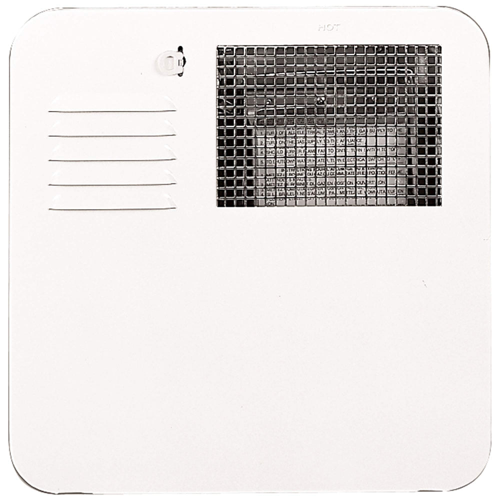 Chevrolet Suburban polar white water heater door showcases durable corrosion-resistant steel for RV exterior access