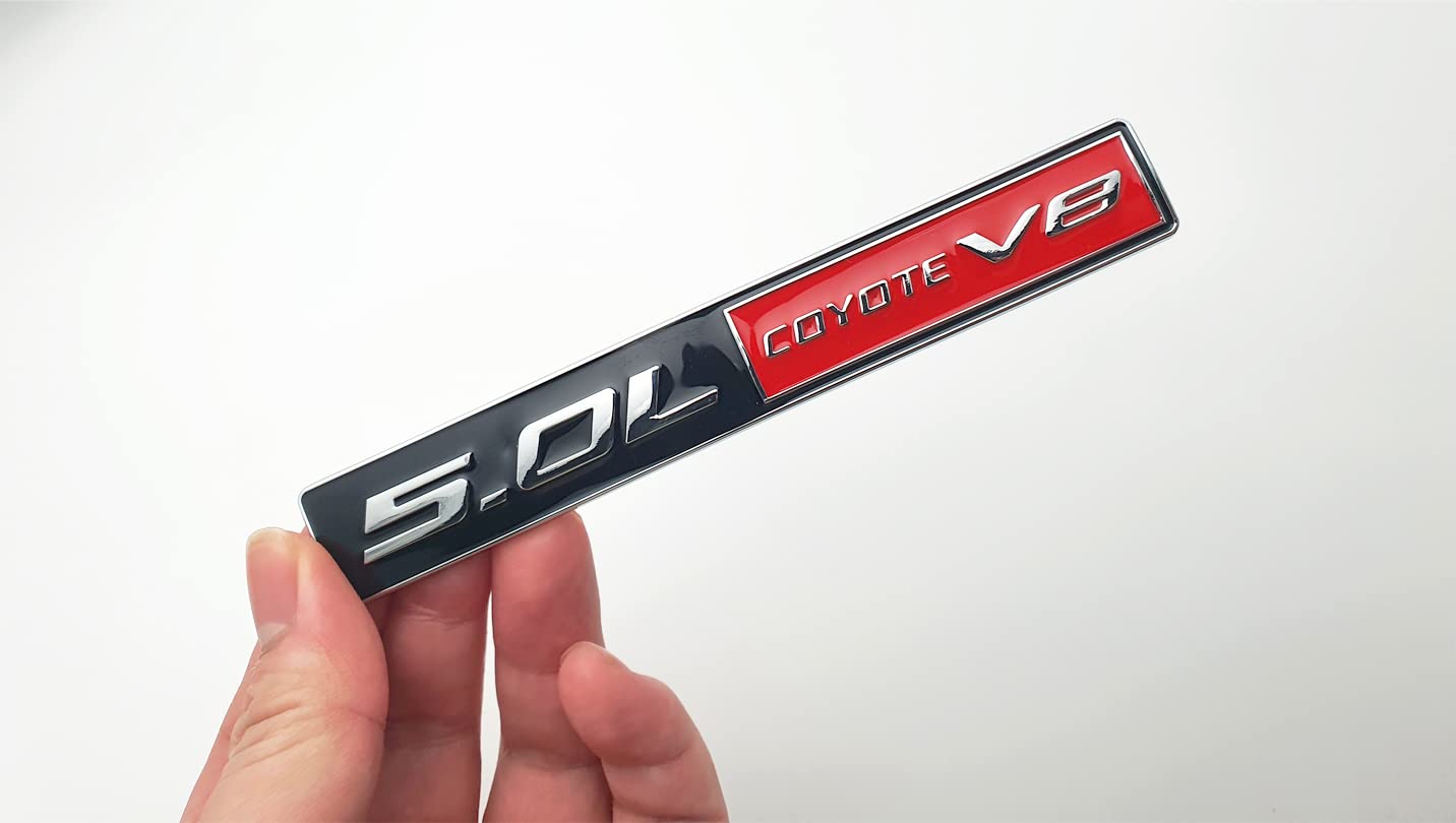 ChezMax 5.0L Coyote V8 emblem side view, fits curved car surfaces