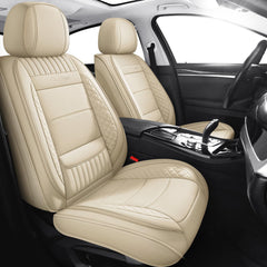 Chezope beige leather front seat cover protects against spills and wear.
