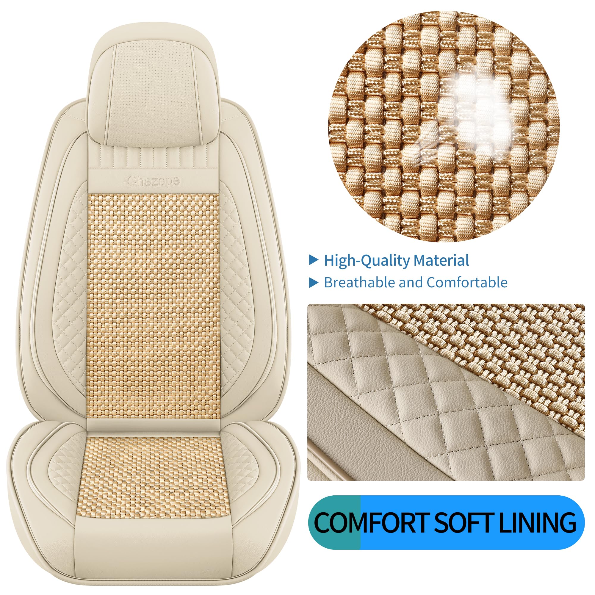Chezope rear middle seat cover beige-stripes-b adds comfort on long trips.