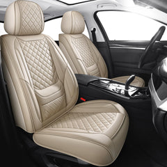 Chezope leather seat covers front pair with Beige Diamonds protect seats and elevate style.