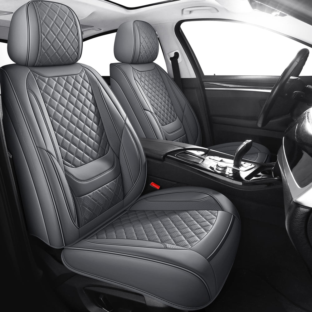 Chezope leather seat covers front pair with grey diamonds for durable protection and refined look.