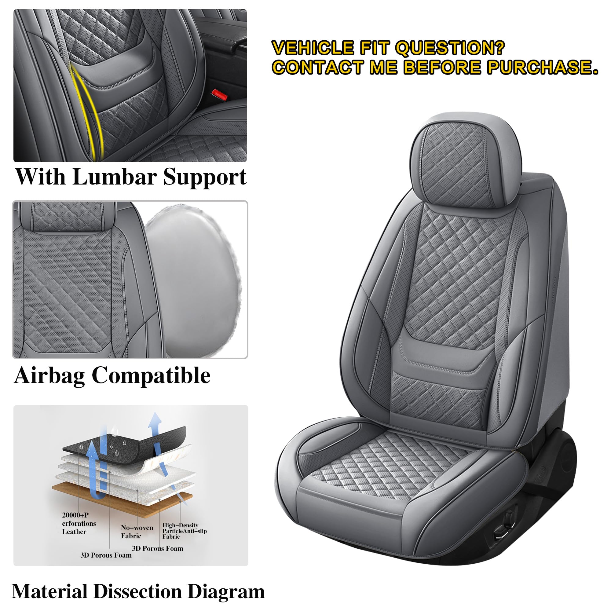 Chezope leather seat covers rear seats with grey diamonds protect upholstery.