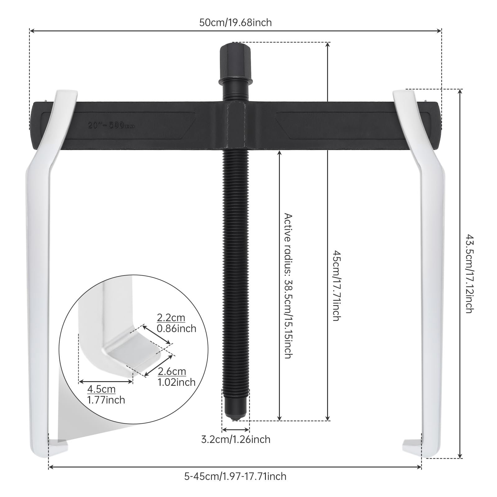 ChgImposs reversible jaw puller setup enables internal or external pulling.