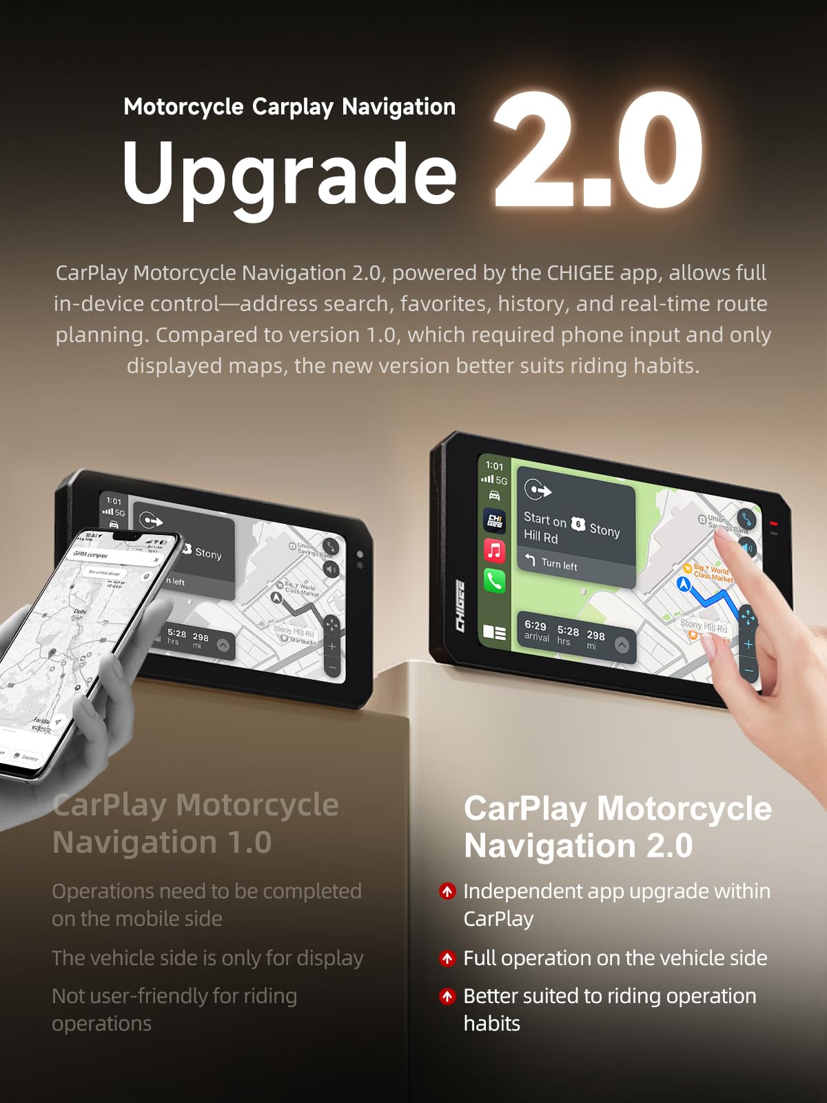 CHIGEE AIO-6 MAX 2000 nits brightness for legible maps in sun.
