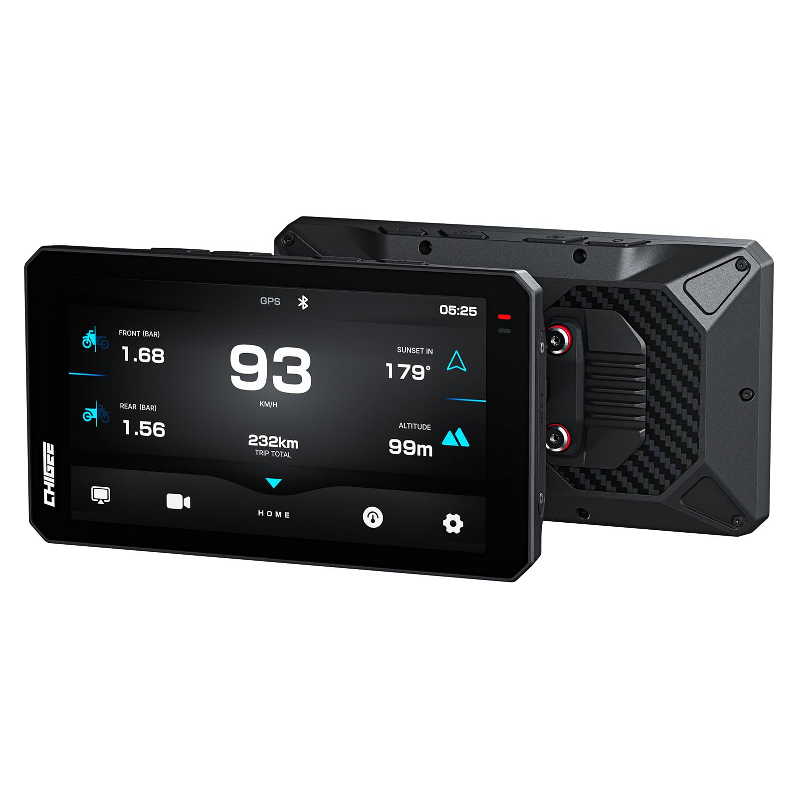 CHIGEE AIO-6 MAX dashboard display shows clear daylight navigation.