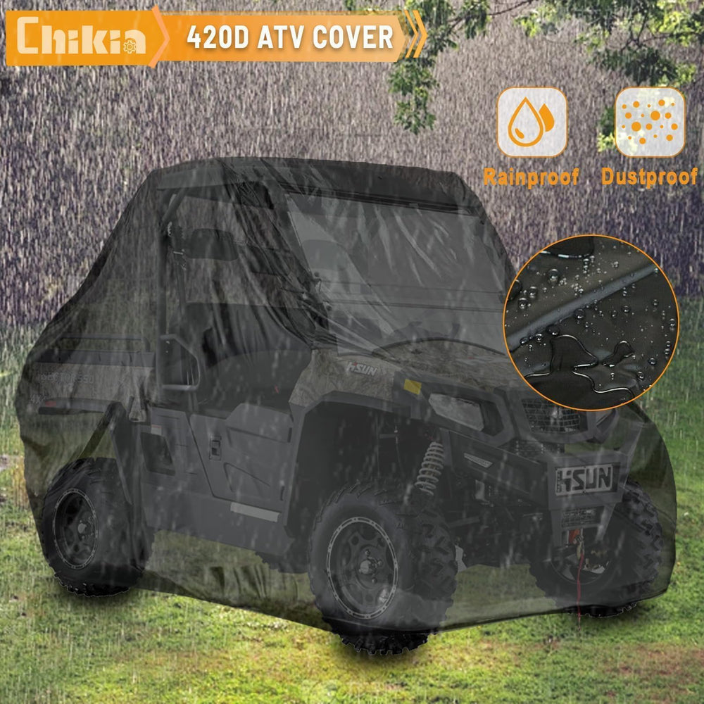 Chikia UTV cover showing elastic bottom securing the cover