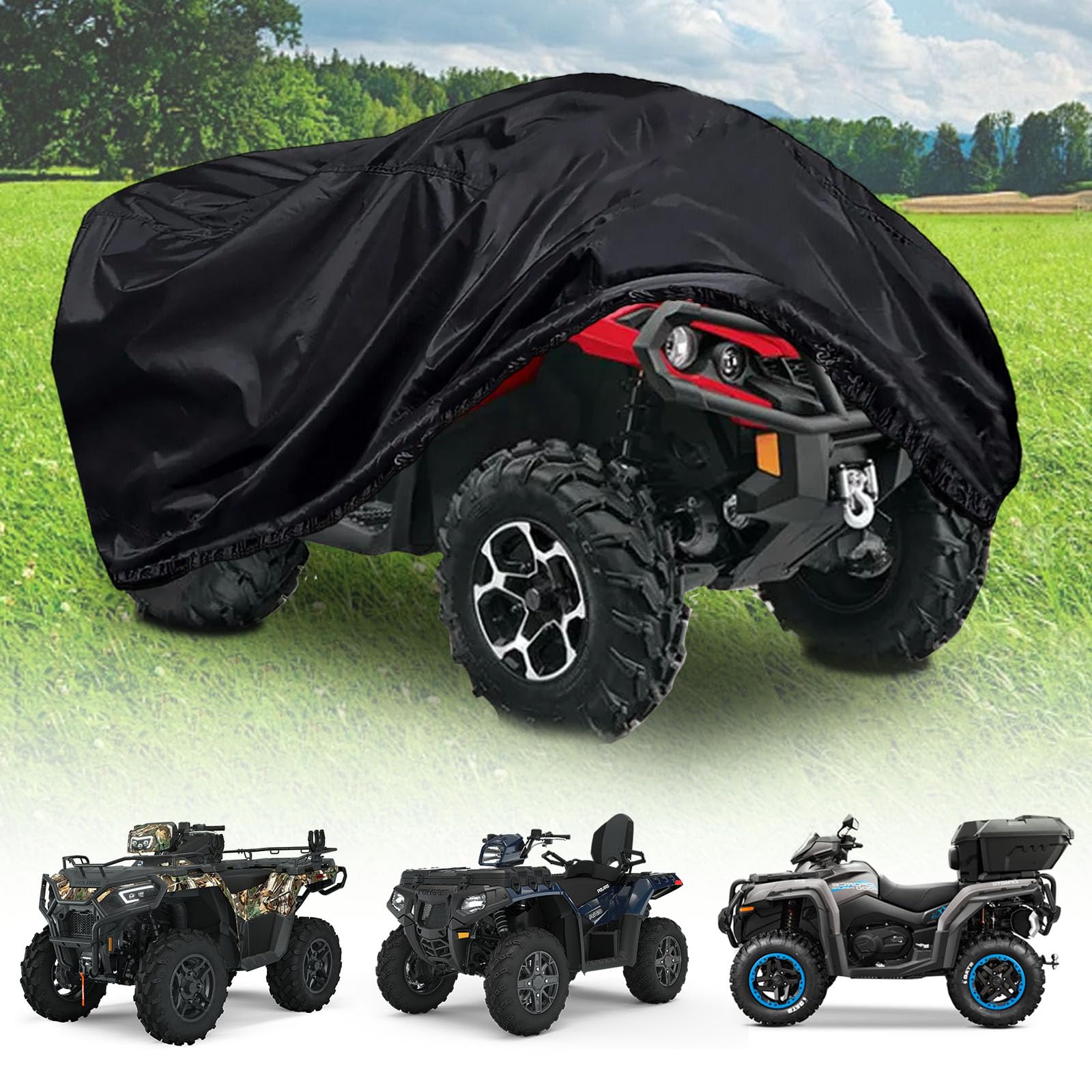 Chikia XL ATV Cover in waterproof 420D fabric protects your ATV from rain.