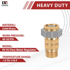 Chillerk regulator installed on hoses demonstrates universal 3/4 inch connection compatibility