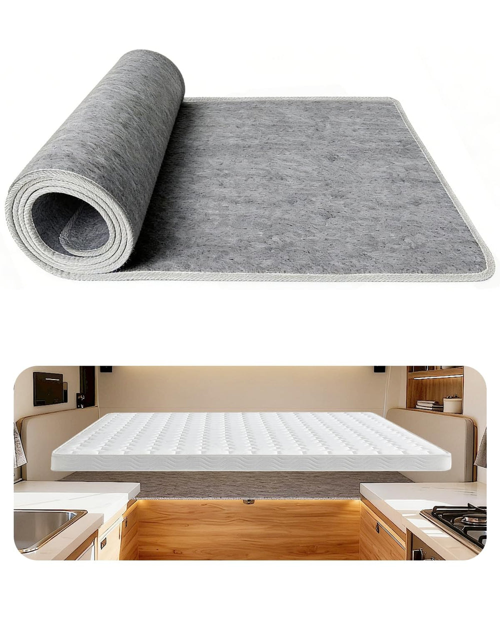 Chimelva RV mattress underlay with ventilated felt for improved airflow and moisture reduction.