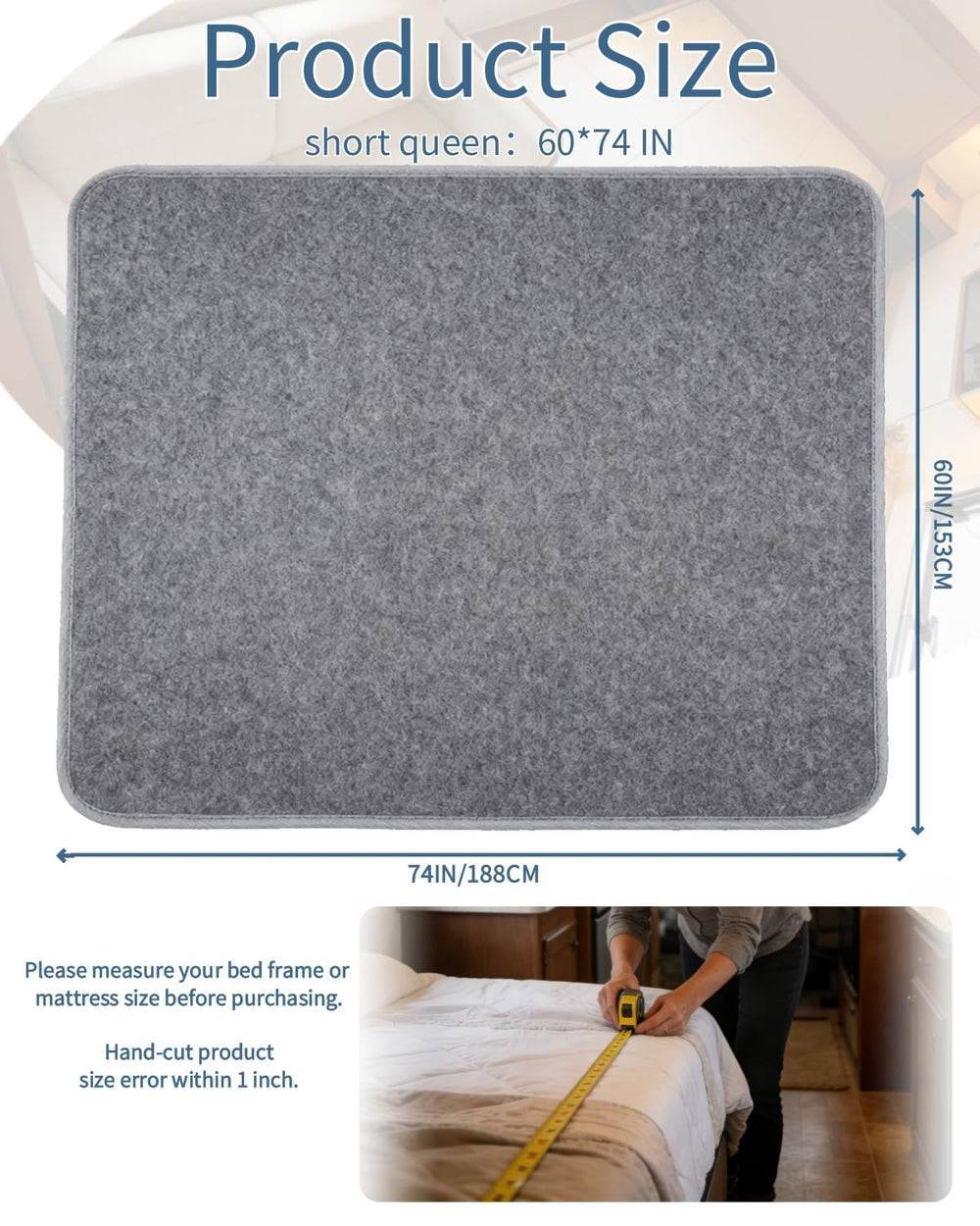 Chimelva short queen underlay 74x60 fits most RV beds for quick setup.