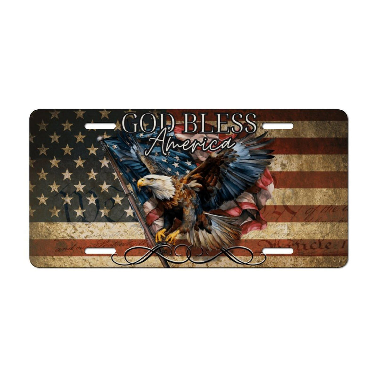 Chroleia bald eagle flag license plate front view highlights patriotic design.