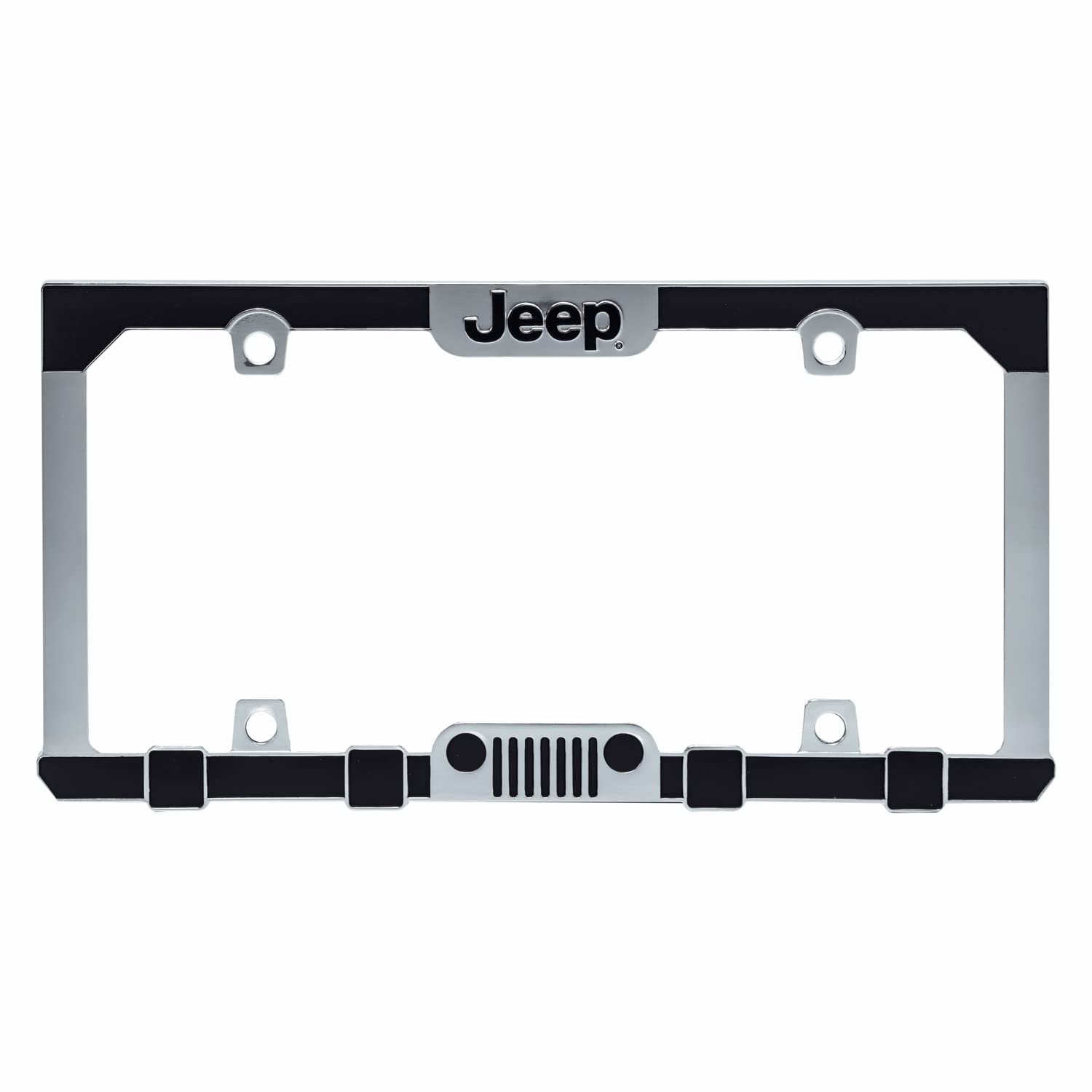 CHROMA Jeep License Plate Frame front view, one-piece chrome design for a durable, polished look.