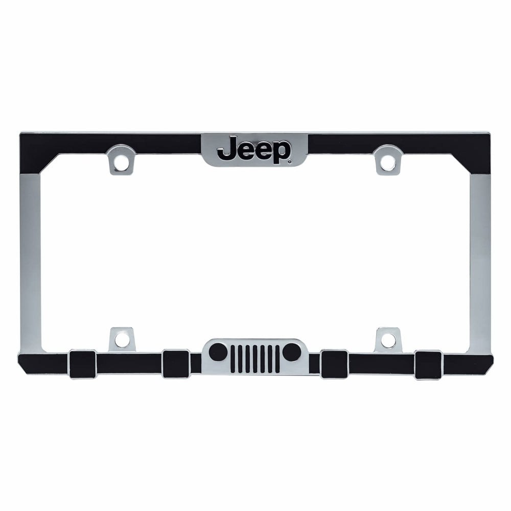 CHROMA Jeep License Plate Frame front view, one-piece chrome design for a durable, polished look.