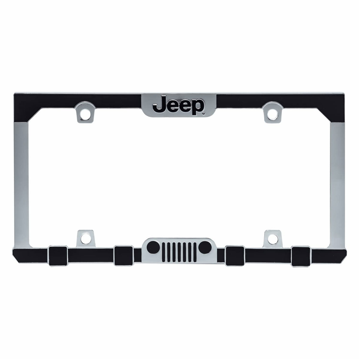 CHROMA Jeep License Plate Frame front view, one-piece chrome design for a durable, polished look.