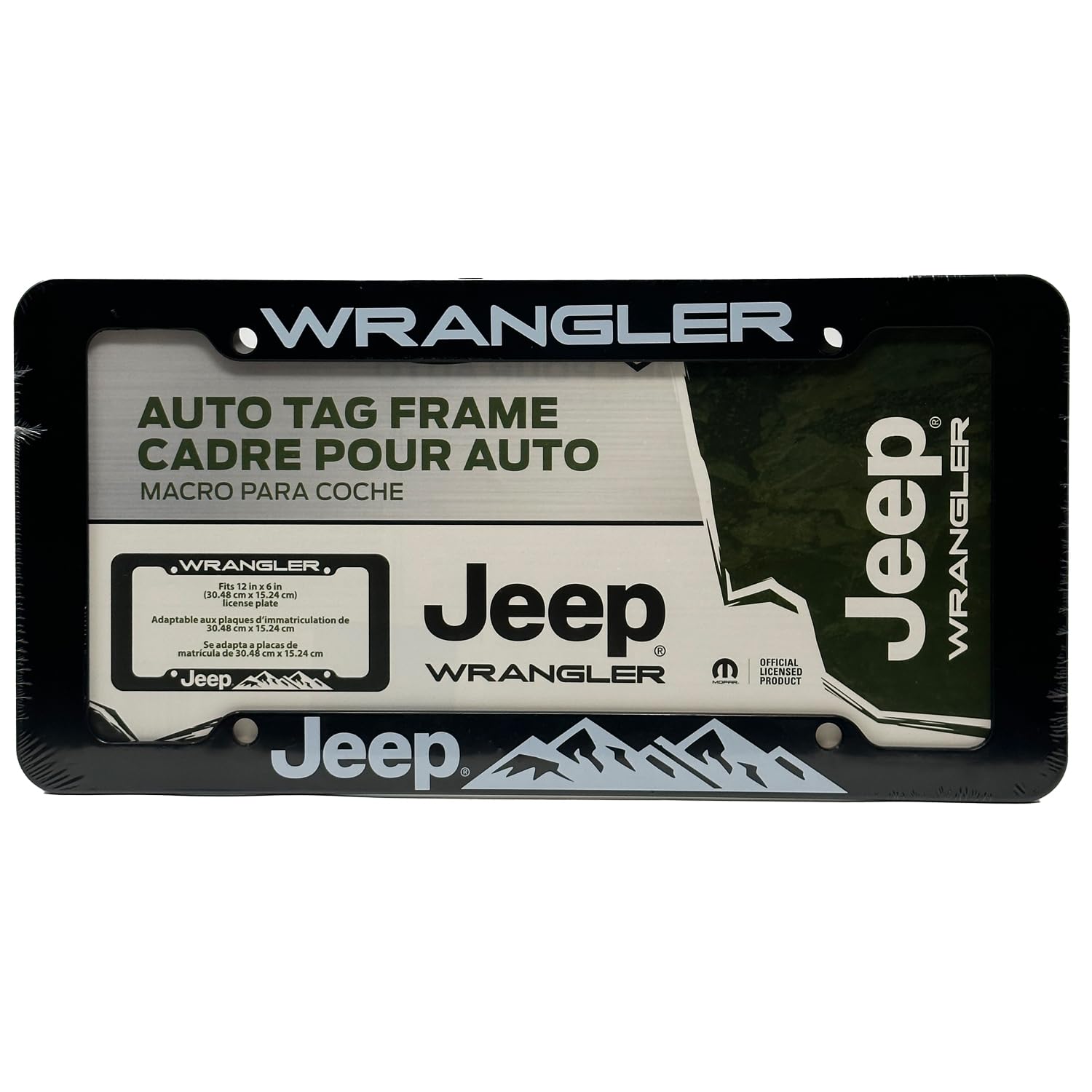 CHROMA Jeep Wrangler license plate frame, officially licensed, built to endure all-weather driving.