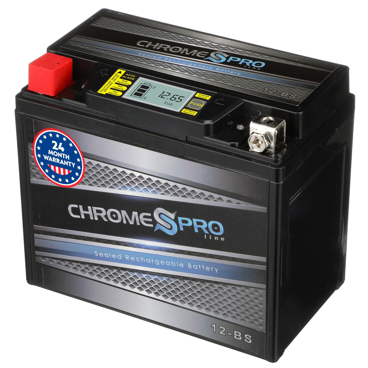 Chrome S Pro iGel YTX12-BS battery with LCD display for quick voltage checks