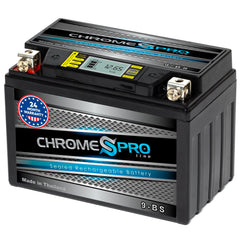 Chrome S Pro iGel YTX9-BS battery with LED display for voltage monitoring on rides