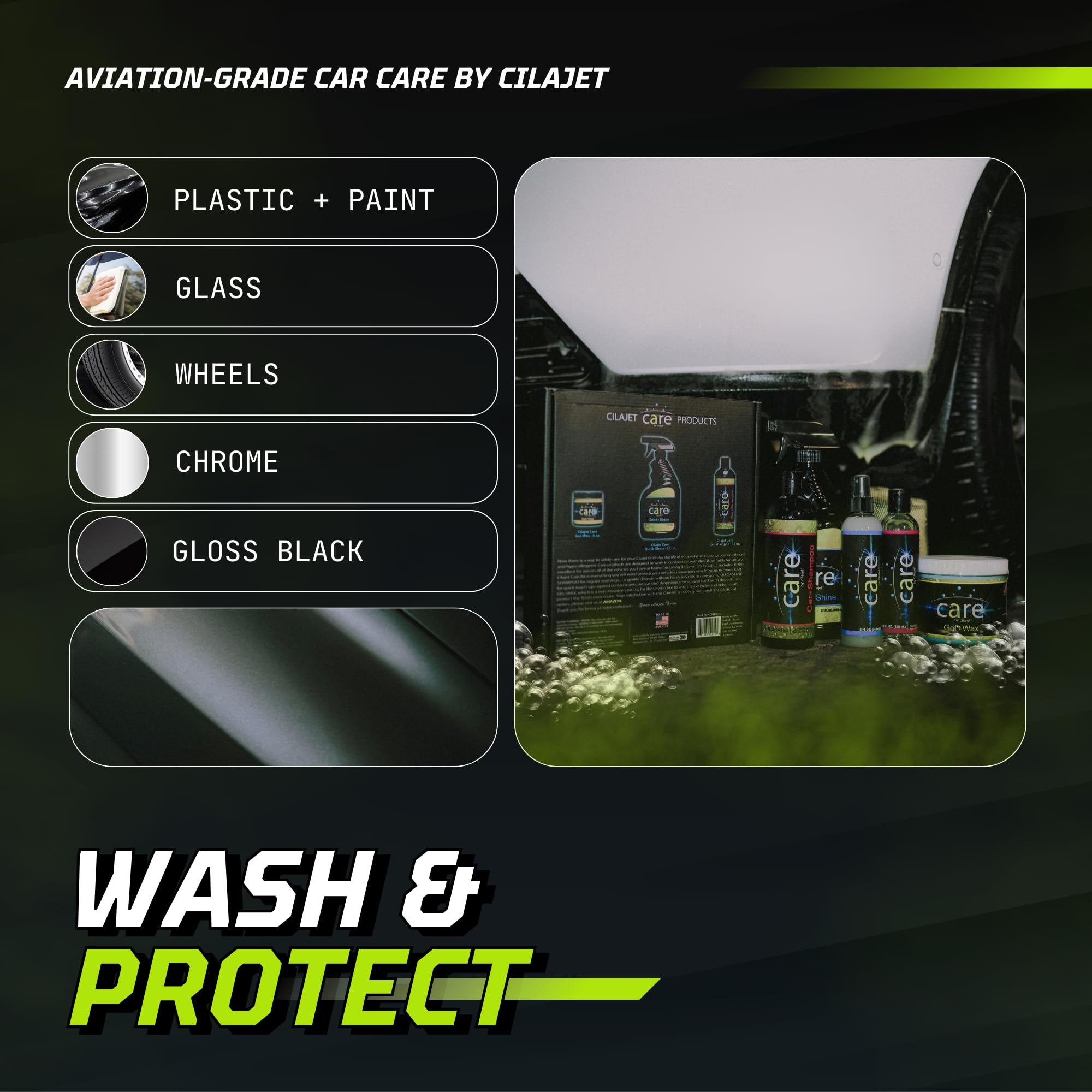 Safe for all vehicle surfaces including paint, glass, and plastic.
