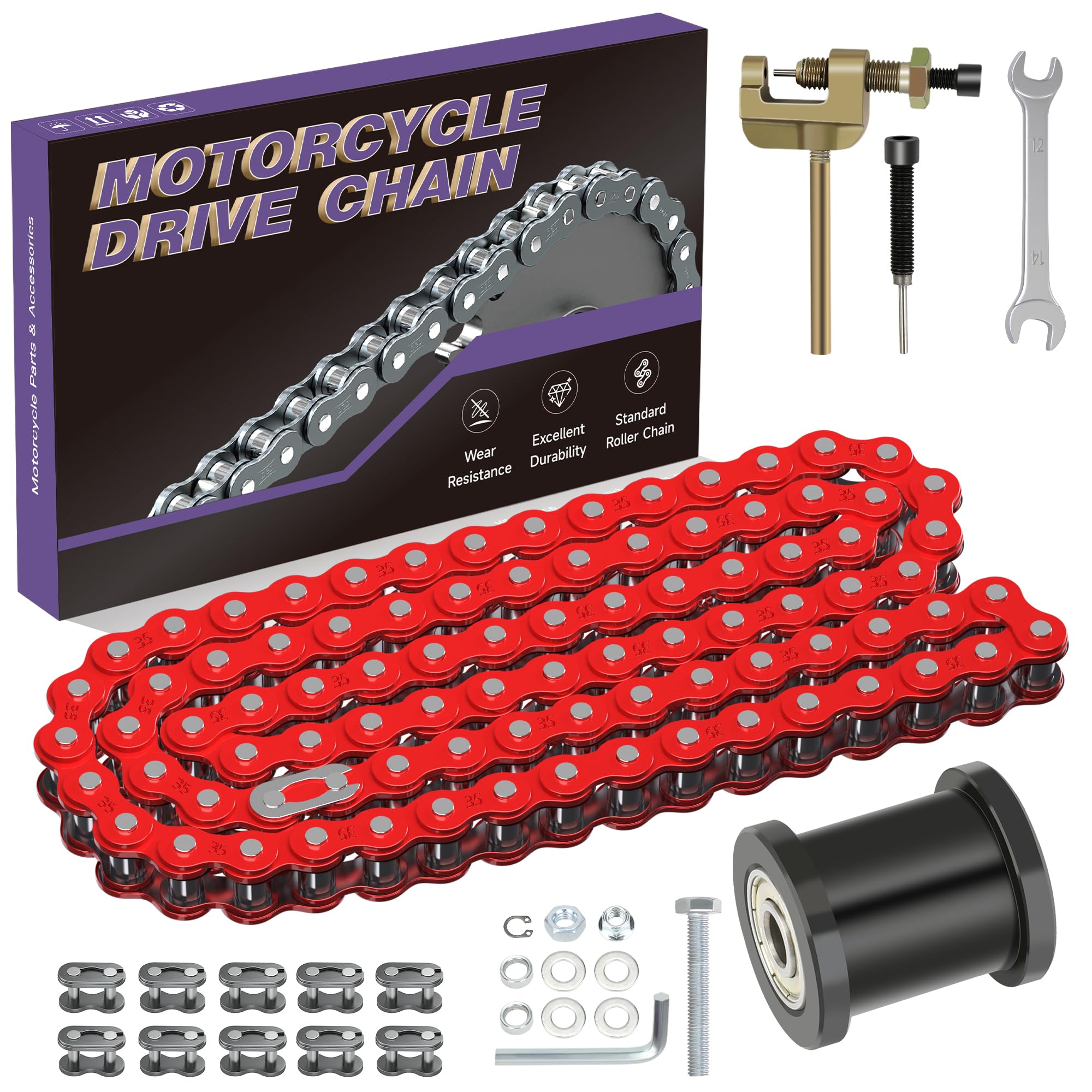 CILOYU 35 red chain with 140 links demonstrates durability for minibikes.