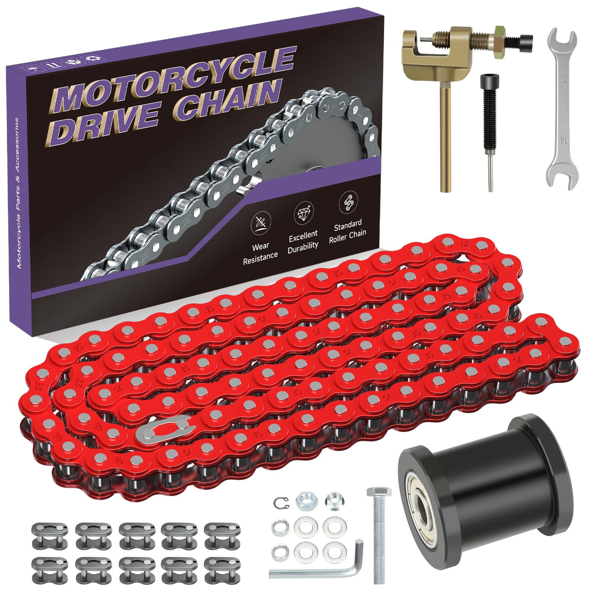 CILOYU 35 red chain with 140 links demonstrates durability for minibikes.