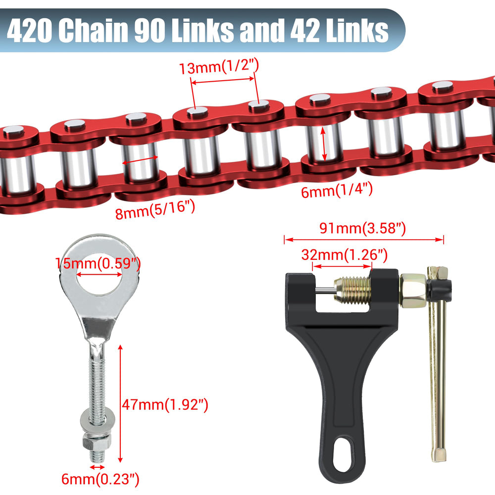 CILOYU 420 chain compatibility image compares models across mini bikes