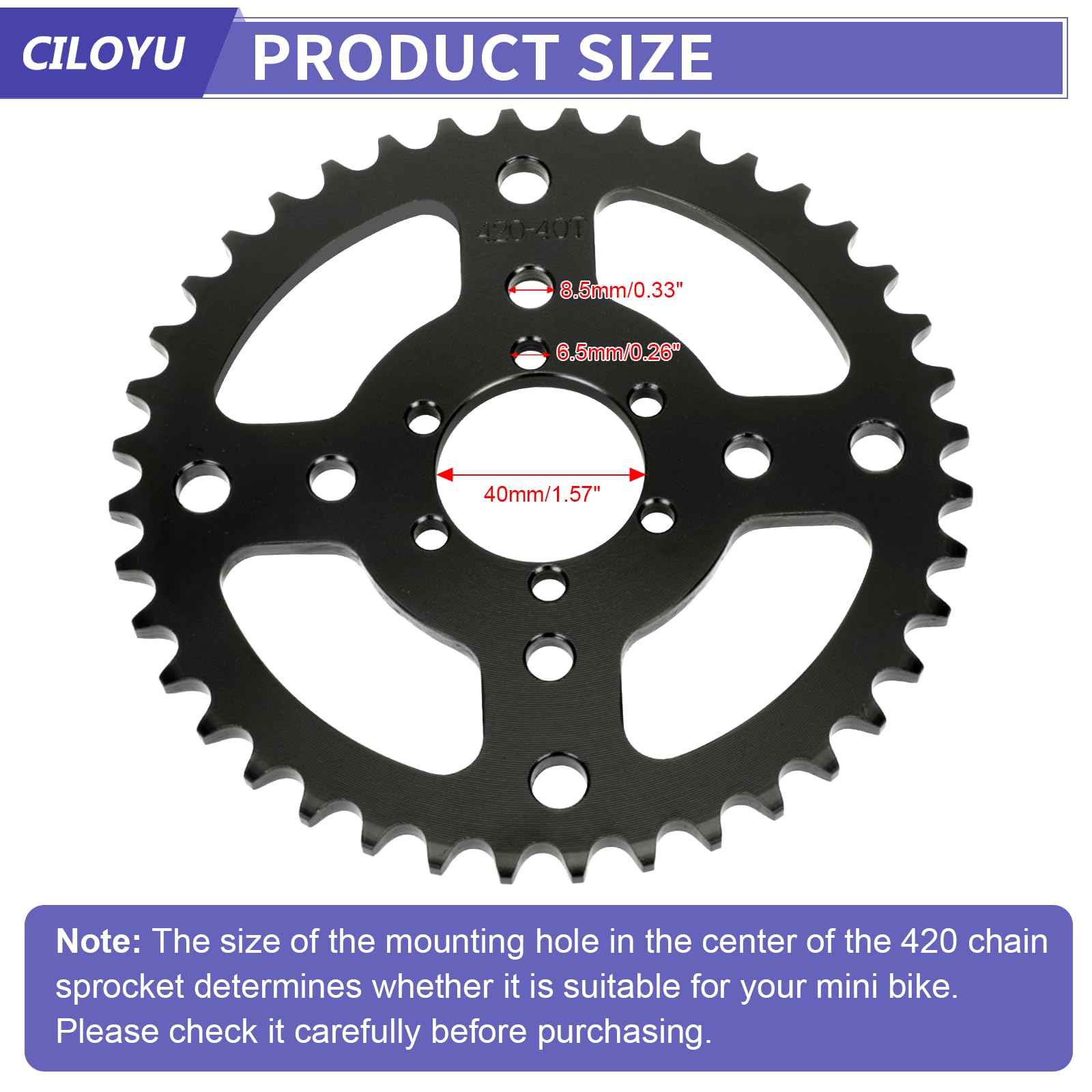 CILOYU 420Sprocket 40T with precision teeth for smooth engagement.