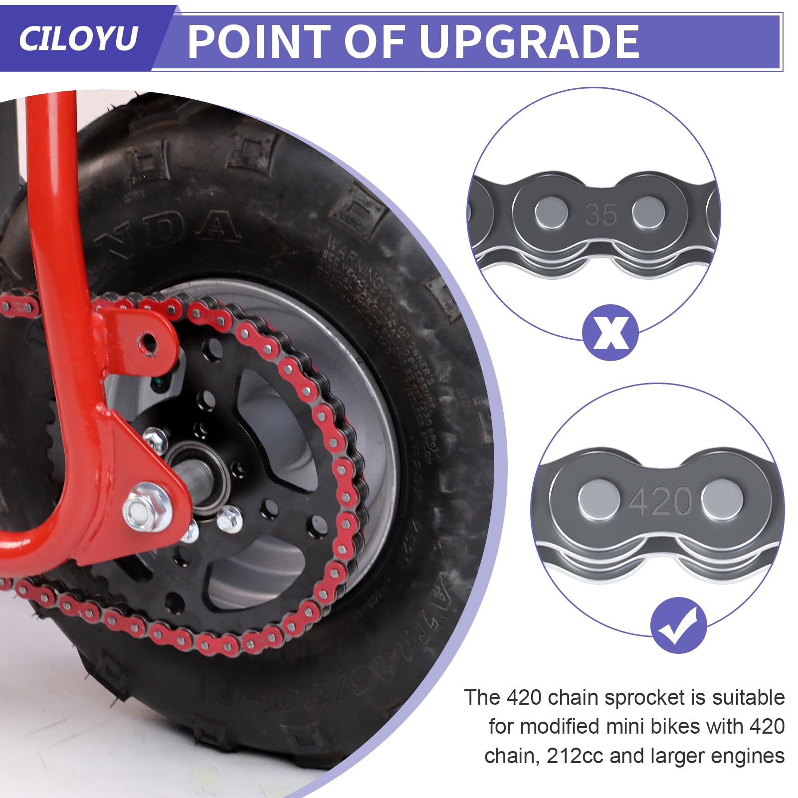 CILOYU 420Sprocket 40T six mounting holes enable broad compatibility.