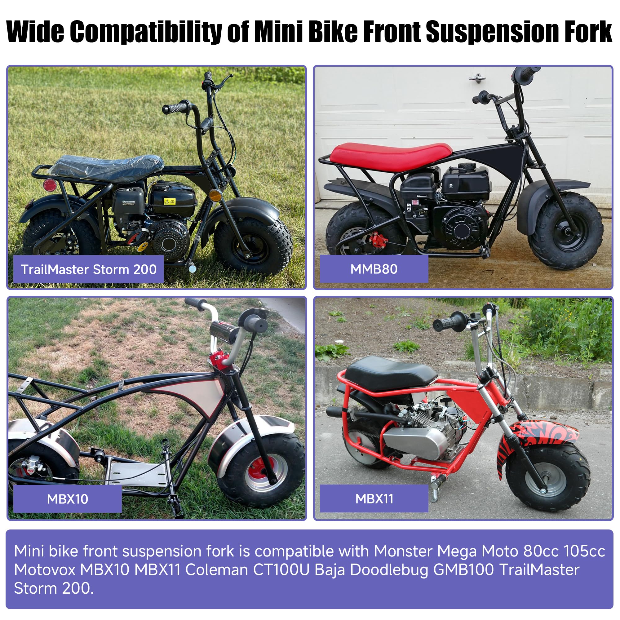 CILOYU front fork suspension for GMB100 delivers steady steering.