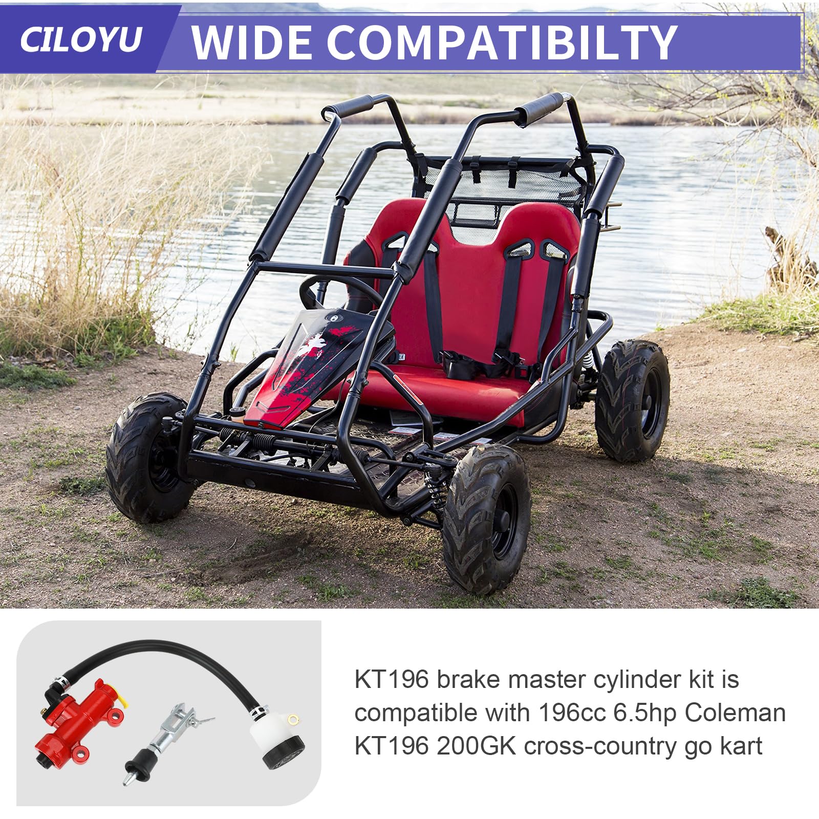 Installation guide visual for the CILOYU KT196 brake kit and bleeding steps.