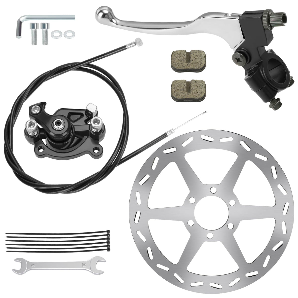 CILOYU mini bike brake lever with 180mm rotor improves stopping control.