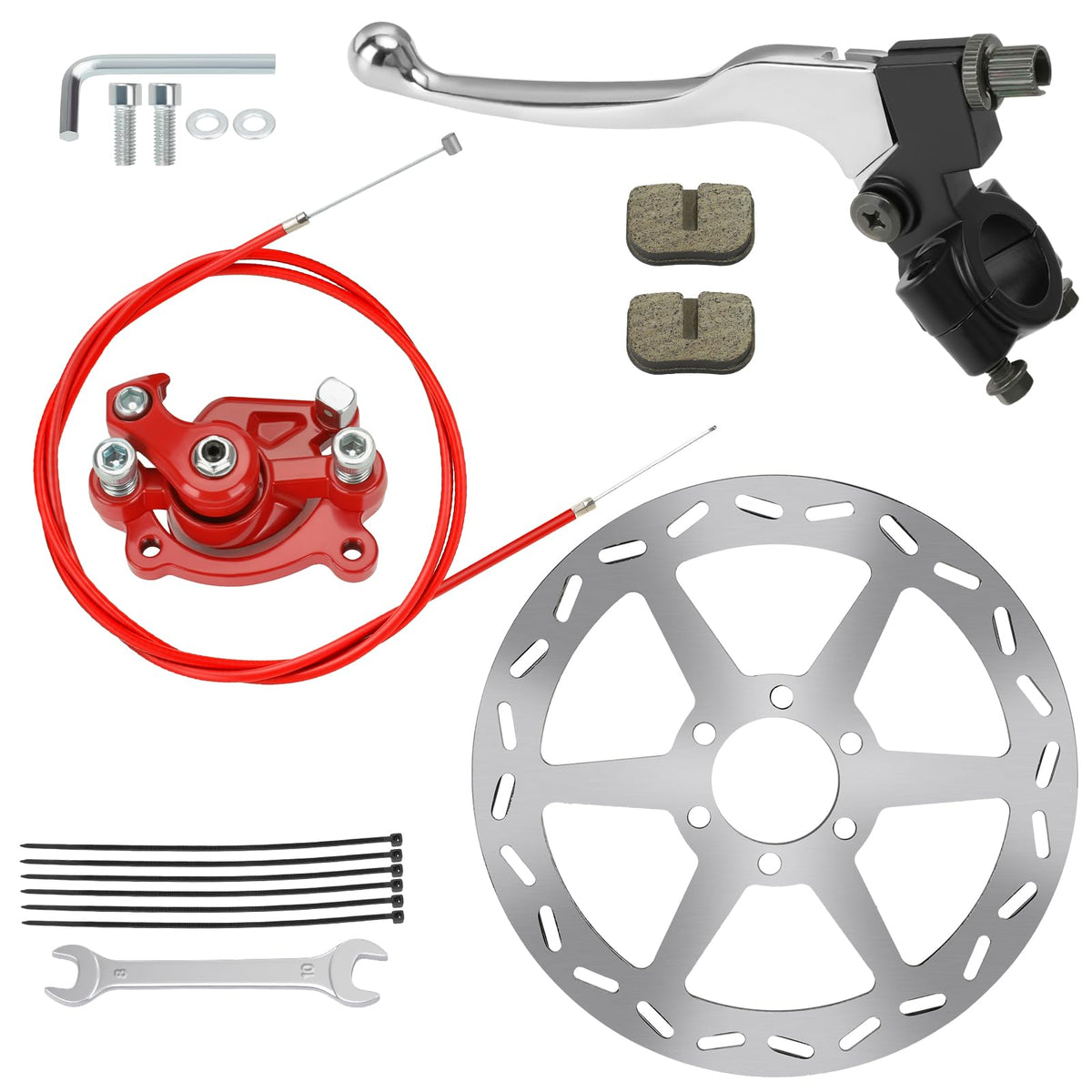 CILOYU mini bike brake lever kit with 180mm rotor for stronger stopping power.