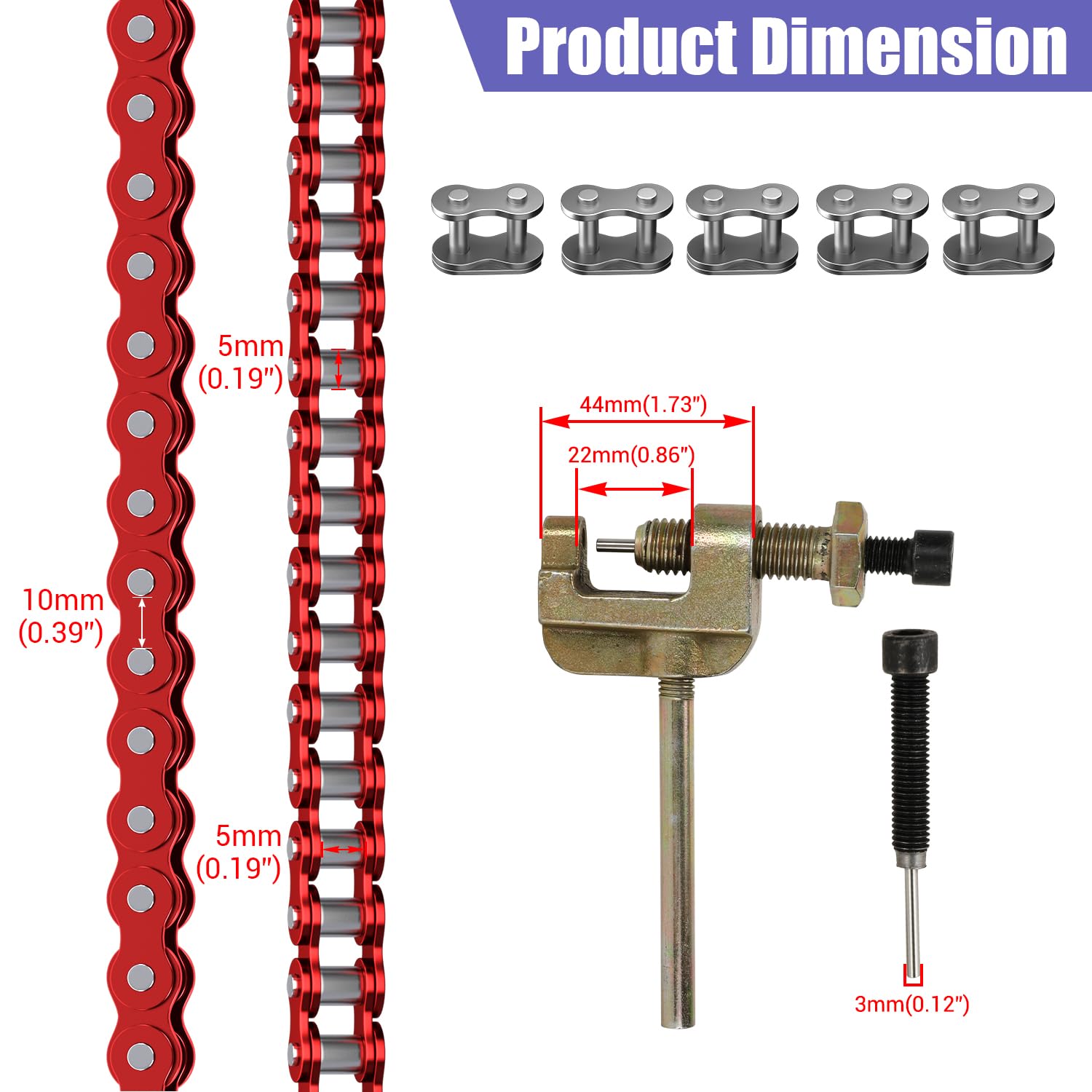 CILOYU red 35-chain on MM-B105 electric mini bike, corrosion resistance suited to rides