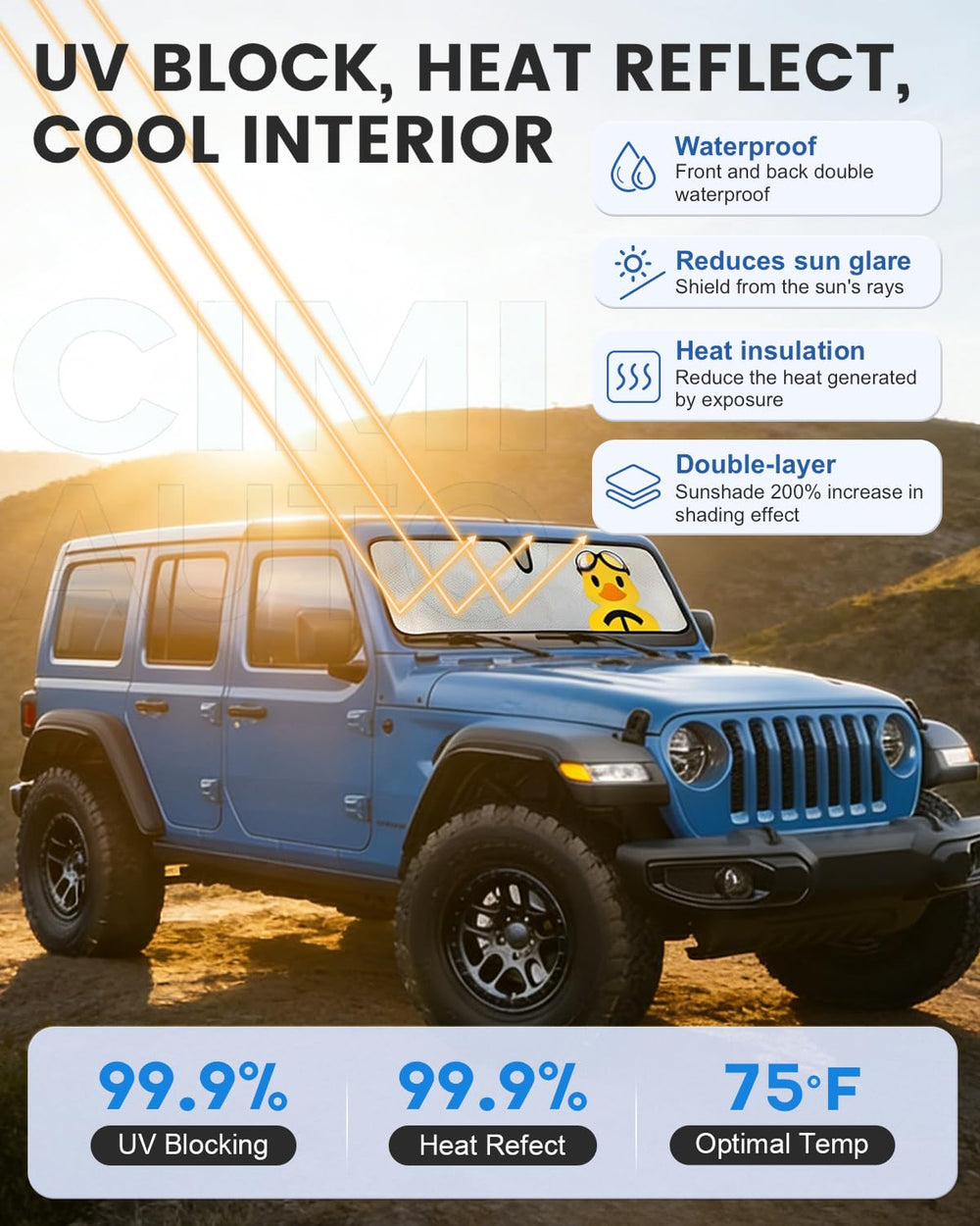 CIMIAUTO duck-pattern sun shade adds playful style while blocking harsh sunlight