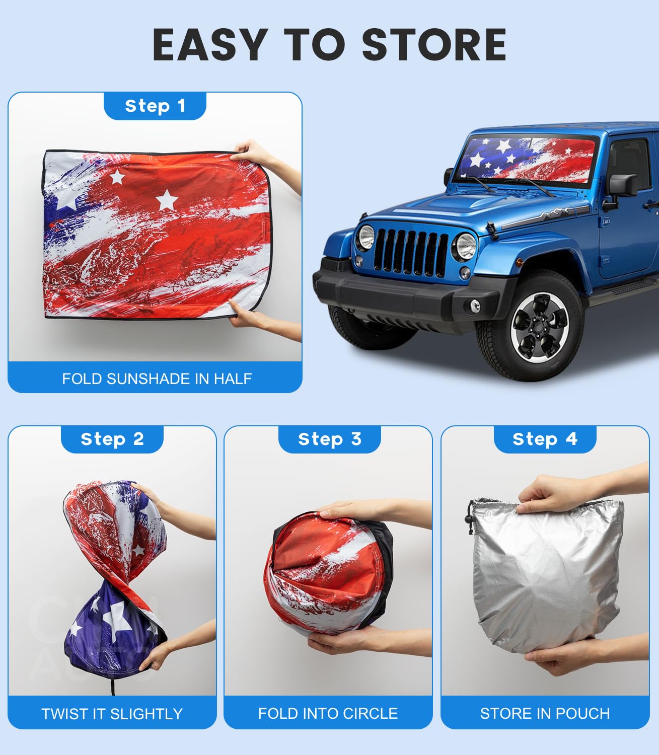 CIMIAUTO compact storage pouch keeps the shade tidy when not in use.