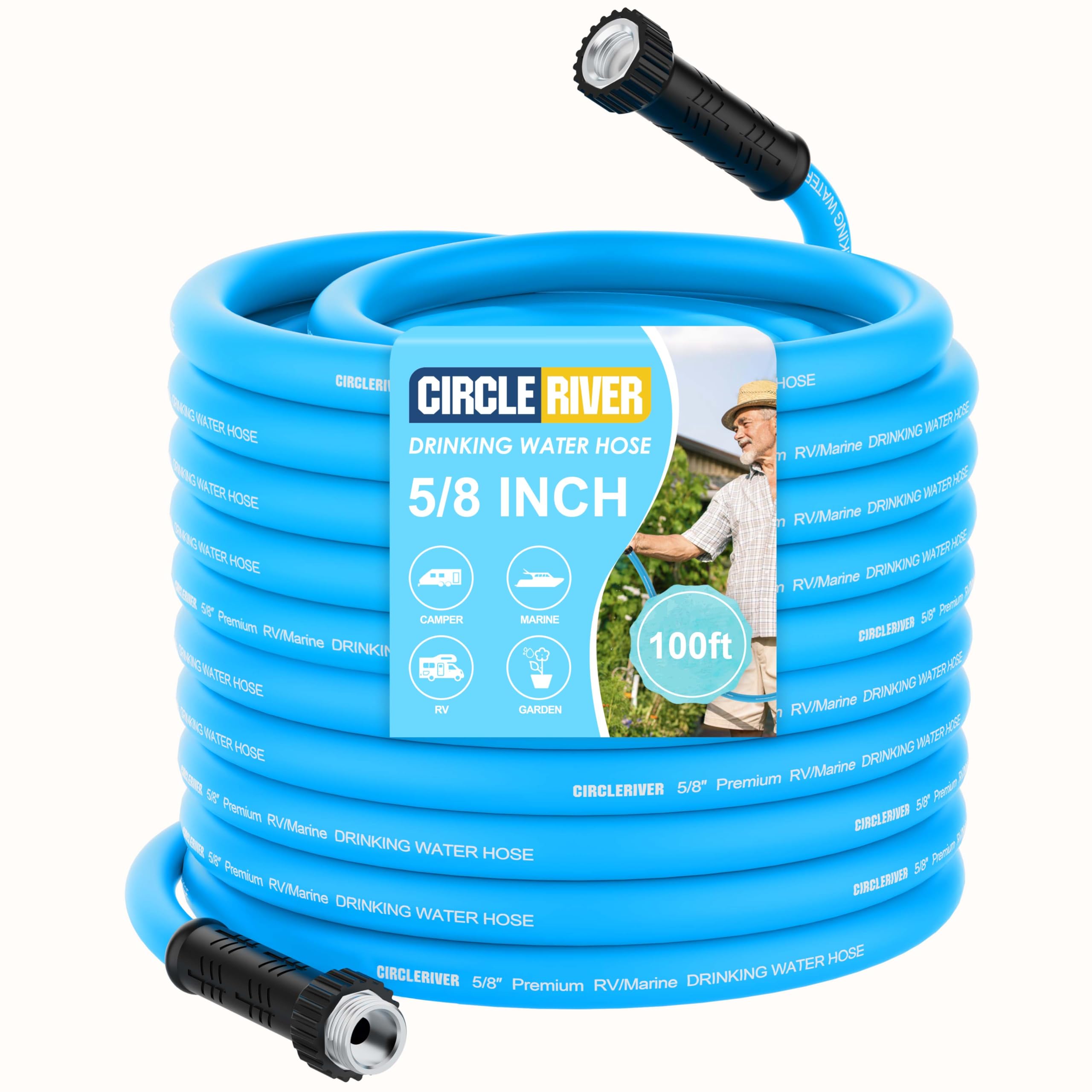 CircleRiver RV Water Hose 100ft with aluminum fittings provides secure connections.