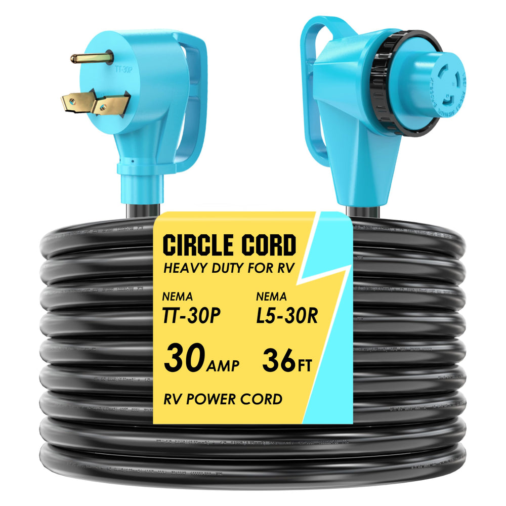 CircleCord 30A 36ft TT-30P to L5-30R with locking for RV connections